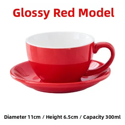 European Style Matte Latte Cup Ceramic Cappuccino Cup Large Mouth Coffee Cup Plate Set Handmade Craftsmanship 300ml