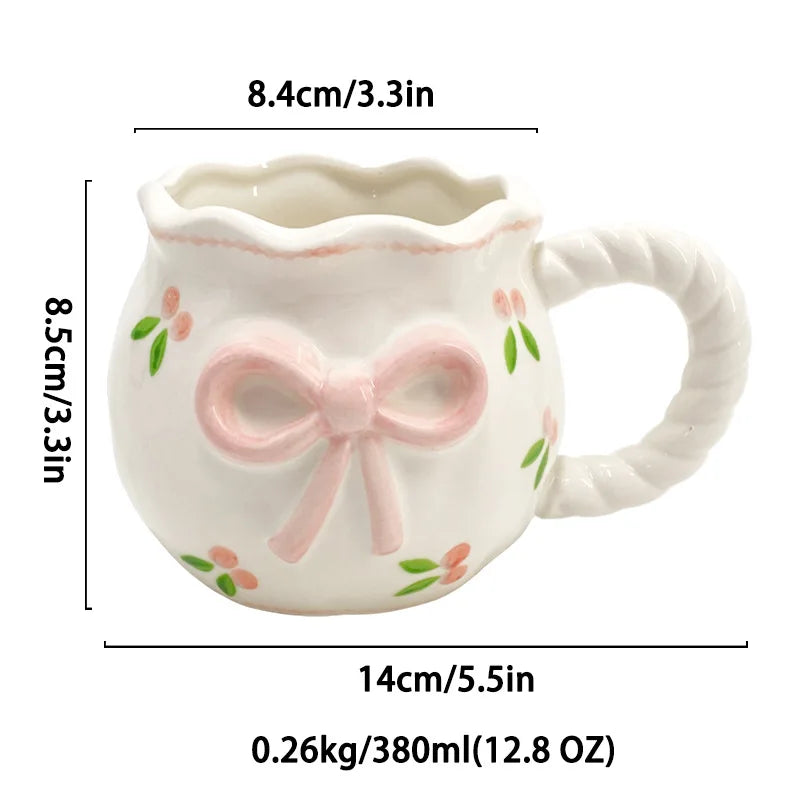 Bow Ceramic Coffee Cup Cute Handmade Ins Style Mug Drinking Water Afternoon Tea Gift Decoration Summer Dopamine Girlfriend Gift