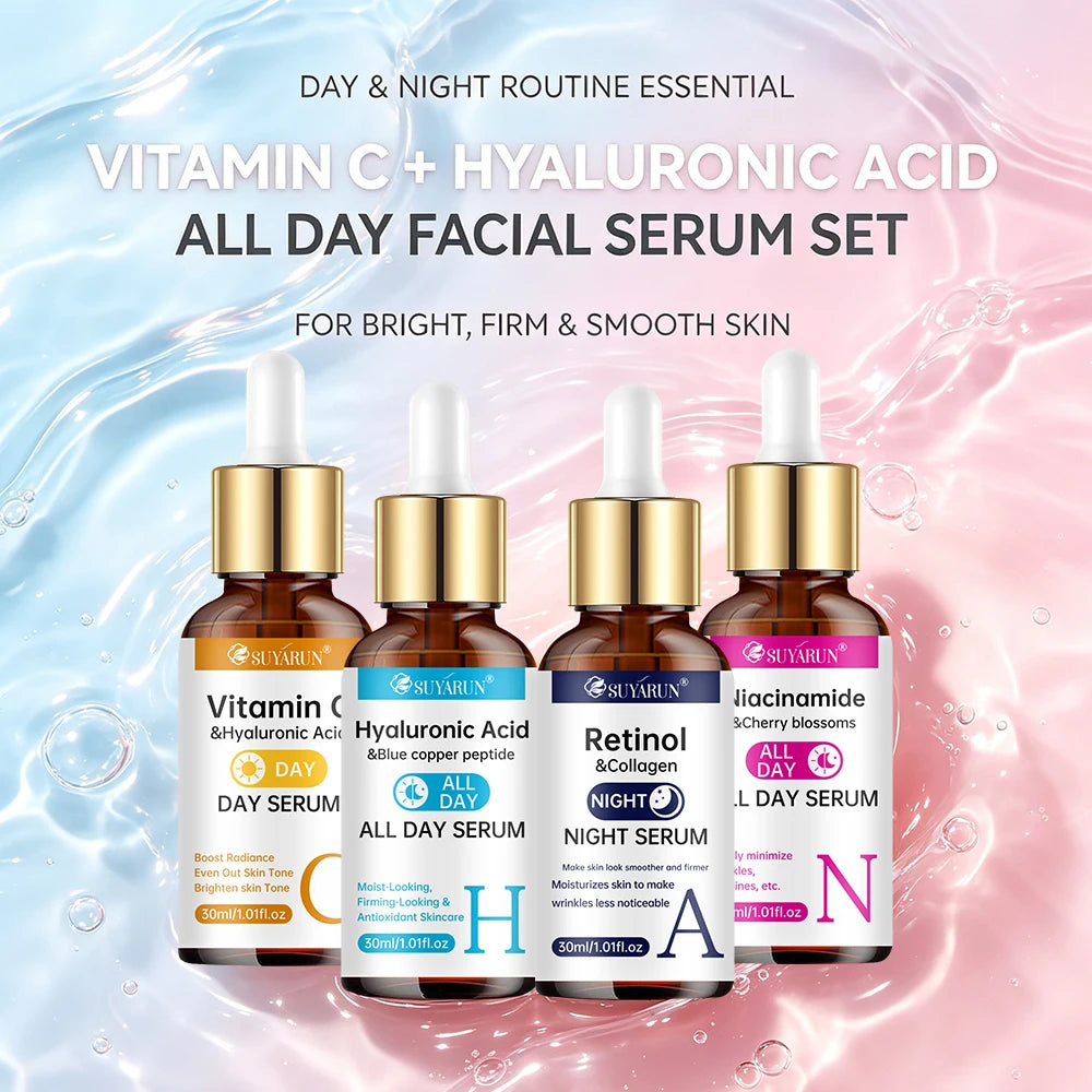 SUYARUN 4-in-1 Face Serum with Retinol, Vitamin C, Hyaluronic Acid & Niacinamide | Anti-Aging, Brightening, Hydrating