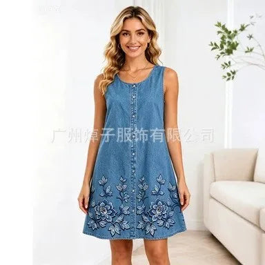 Women's Casual Summer Dress Sleeveless Loose Fit Round Neck Pullover Mid Length 3D Print for Women Beach Camping Hiking Outfit