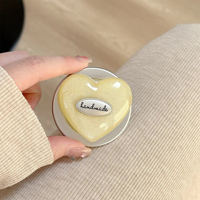 Love Heart Shaped Magnetic Mobile Phone Grip Holder Flash Pink Airbag Desktop Stand Support Bracket Finger Socket Cell Decor