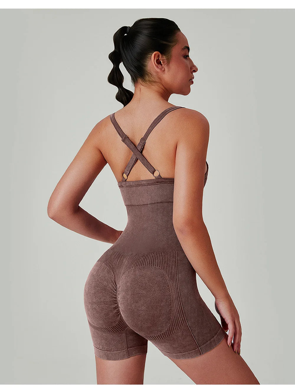 Seamless Shorts Gym Set Women Jumpsuit Yoga Set Water-washed 1pc Summer Workout Suit Bodysuit Fitness Push Up Short Sport Set