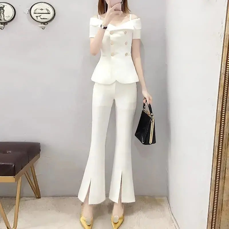 Womens 2 Pant Sets Blazer and Outfit Wide Leg Trouser Suit White Two Piece Set Pants for Women Sexy Classy Co Ord Promotion Xxl