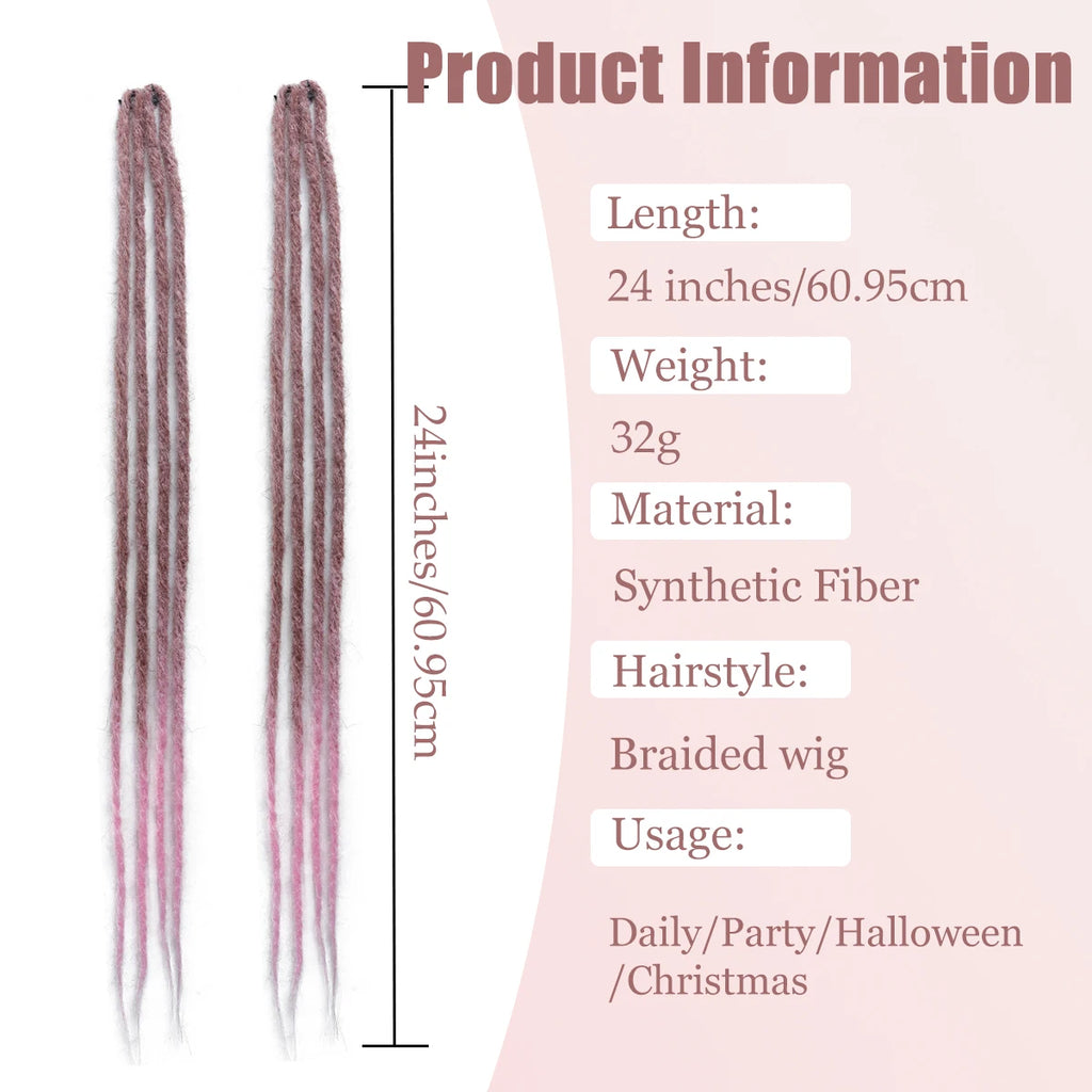 2Pcs Clip in Braid Hair Extensions Wig Synthetic Dreadlock Hair Pieces Bohemian Hair Accessories For Women Daily/Party Use