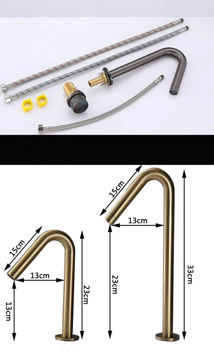Tuqiu Bathroom Faucet Brass Widespread Brush Gold Basin Faucet Brass Sink Faucet 2 Hole Hot & Cold Wash Faucet Water Tap