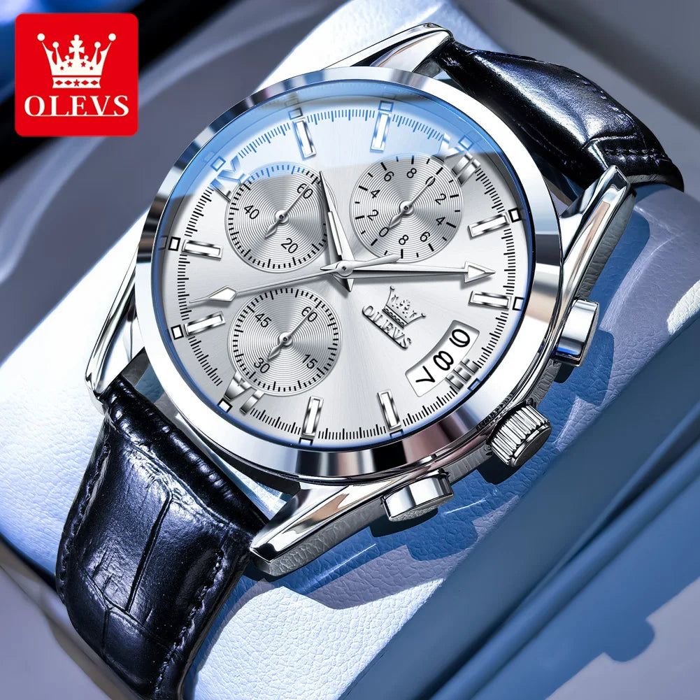 OLEVS 2987 Men Original Quartz Movement Wristwatch Fashion Metallic Texture Calendar Window Luminous Function Waterproof Watch