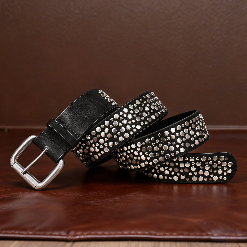 Rivet Punk Belt for Men and Women, Western Studded Belt for Jeans Pants, Faux Leather Cowgirl Cowboy Y2K Belt