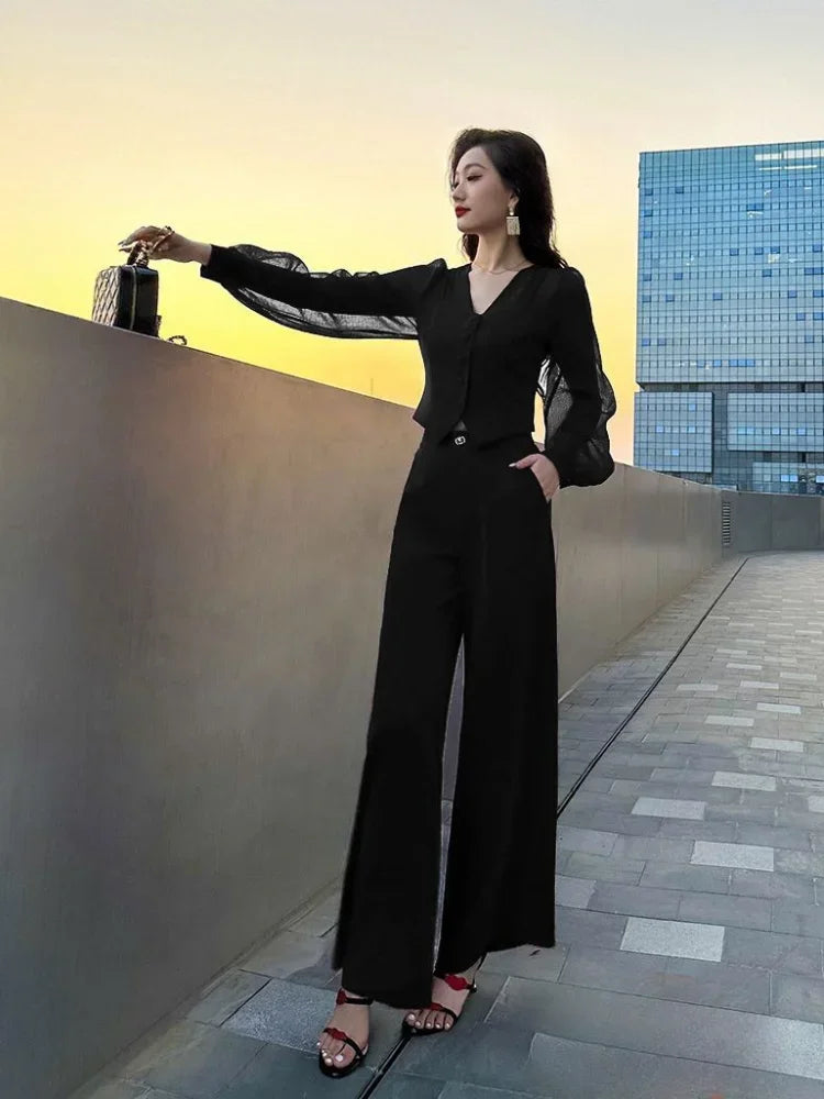 Women Pant Sets for 2 Pieces Red Sexy Holiday Outfits Trousers Woman Spring Autumn Shirt Blouse and Clothing Sales Luxury Full D