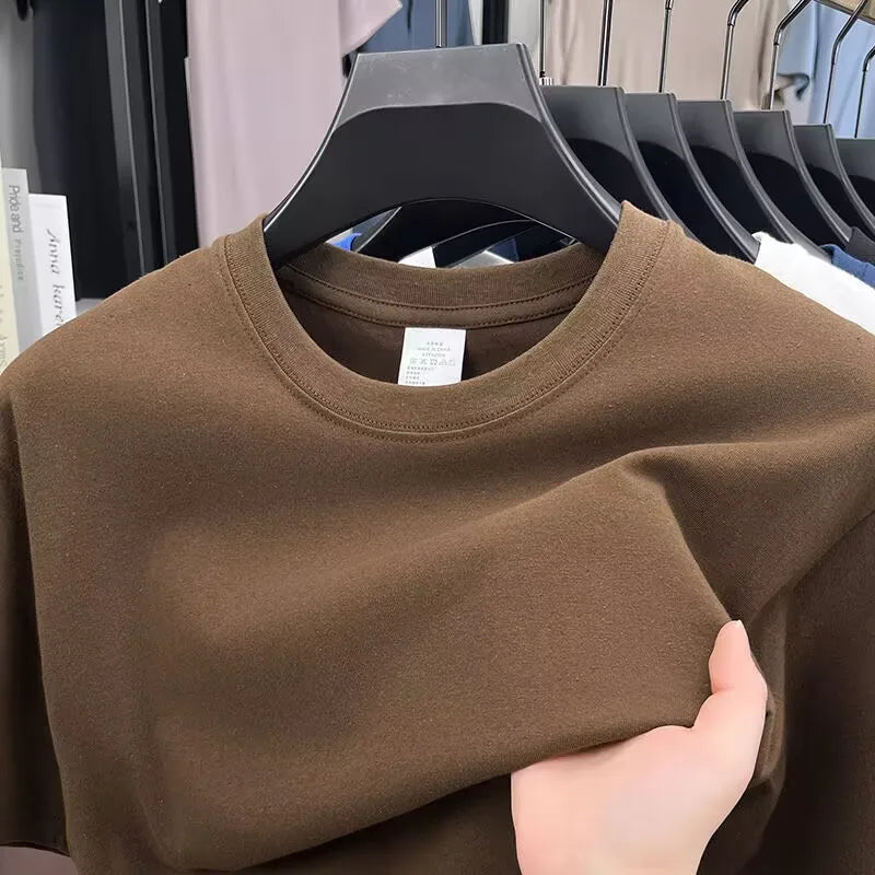 Summer 100% Cotton Men's T Shirt Bottoming Basic Fashion Short Sleeve Loose Tops Tees 230g/㎡