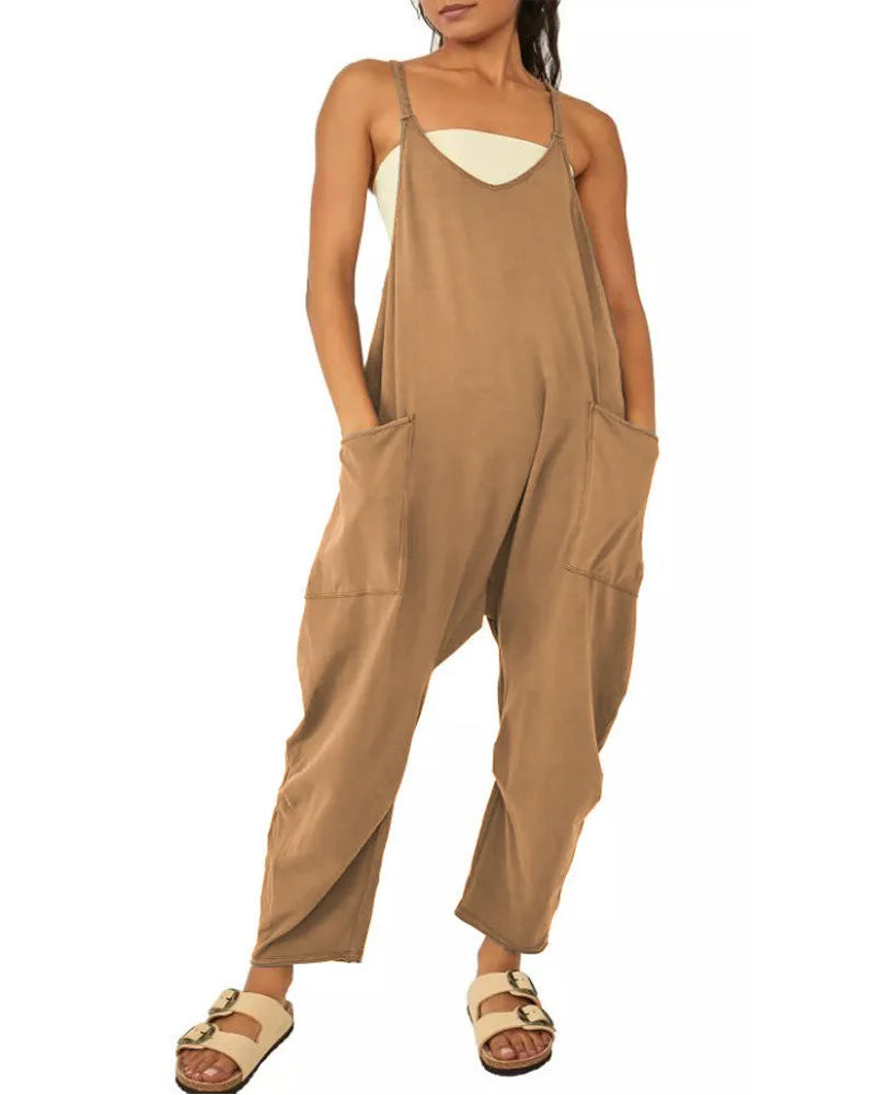 Women Casual Spaghetti Strap Sleeveless Jumpsuit Vintage Harajuku Wide Leg Loose Pants Summer Solid Oversize Overalls Rompers