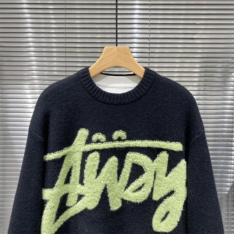 2025 Autumn And Winter New Round Neck Pullover Sweater Fashion Brand Letter Jacquard Men Sweater Loose Casual Couple Sweater