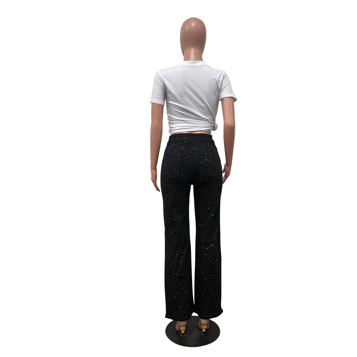 Women's Outfit Featuring Diamond-studded Washed Denim Pants Women's High-waisted Straight-leg Pants, and "hot Girl" Style Pants.