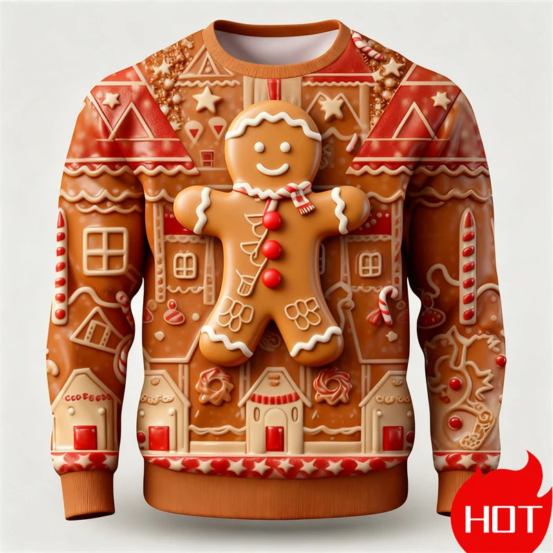 Funny Gingerbread 3D Printed Man  Sweatshirts Women Cute Christmas Festival Graphic Pullovers For Men Clothes Unisex Top