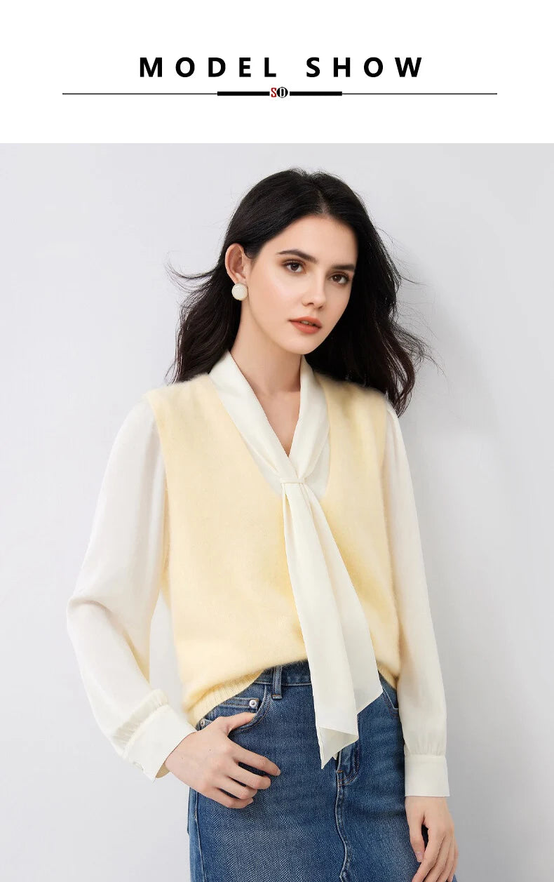 SuyaDream, Women Vests, Fleece Wool, V Neck, Chic Pullovers, 4.7%Cashmere 95.3%Wool, 2025 Fall Winter Sweaters, Tanks