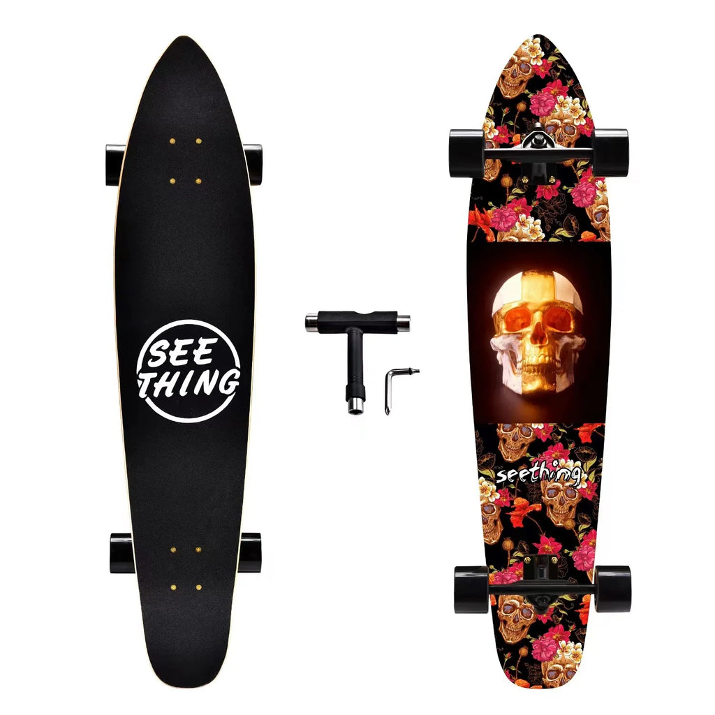 42 Inch Longboard Skateboard Complete Cruiser Single Kicktail Maple Wood for Adults Teens Beginners Dancing Street Sports
