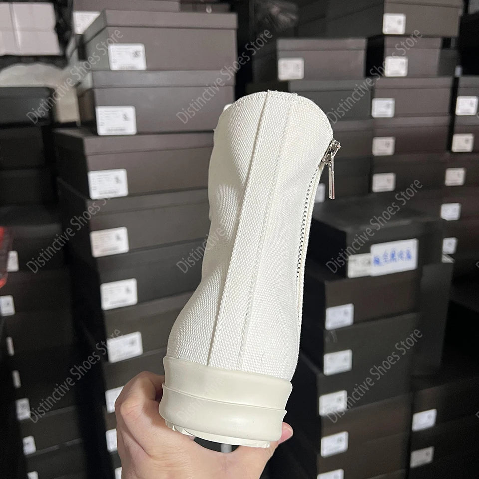 Brand Men Shoes Ro Casual Canvas Shoes High Top Women Sneakers Quality Black Ankle Boot Designer Zipper Luxury Laces Flat Shoes
