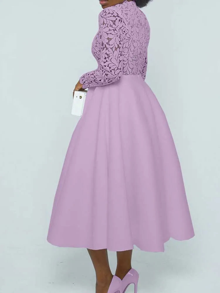 Elegant Party Dresses Woman Fall Fashion Lace Long Sleeve See Through Dress Vintage Laides Evening Dress Wholesale Dropshipping