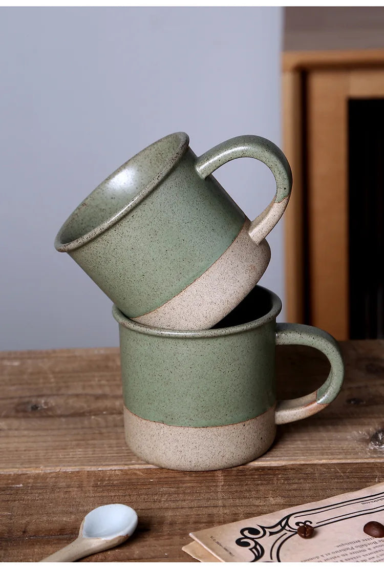 Vintage Coarse Pottery Coffee Cup Ceramic Mug Simple Sesame Glaze Pottery Clay Multifunctional Breakfast Oat Cup Kitchen Utensil