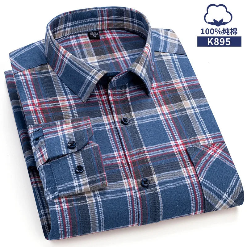 Pure Cotton Men's Plaid Shirt Long Sleeve Regular Fit Men Casual Oversized Shirt Leisure Autumn Spring Male Blouse New Plus Size