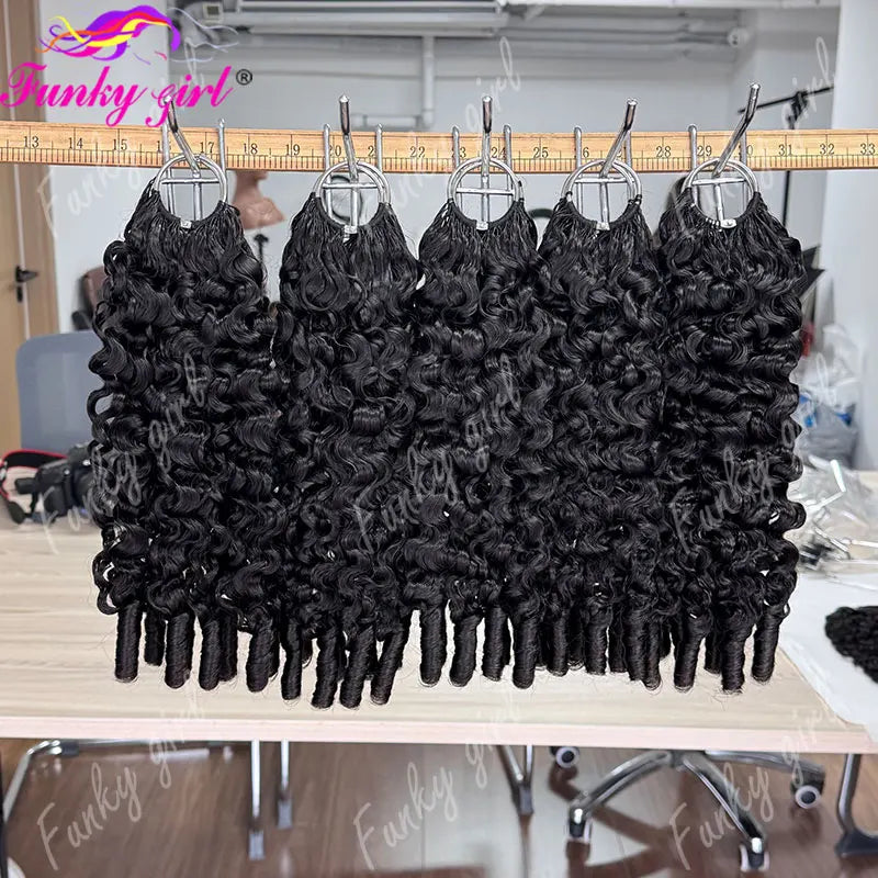 12A Burmese Curly Feather Crochet Human Hair Knotless Pre-Separated Natural Black Lightweight Reusable Crochet Hair Extensions