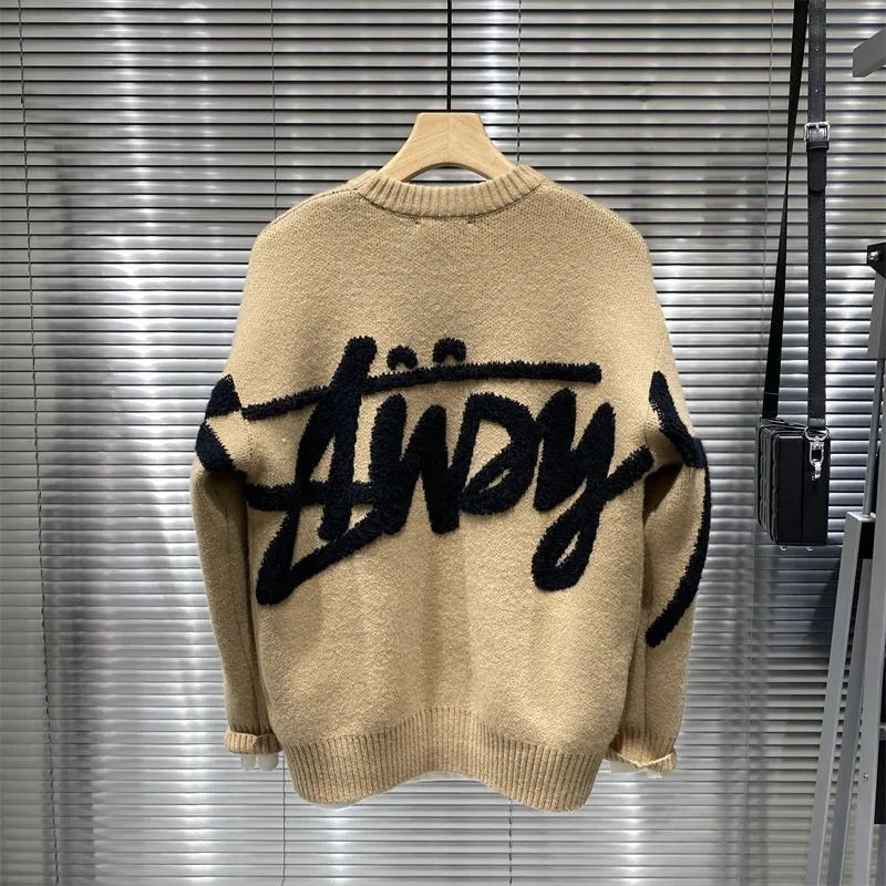 2025 Autumn And Winter New Round Neck Pullover Sweater Fashion Brand Letter Jacquard Men Sweater Loose Casual Couple Sweater