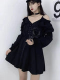 Zoki Harajuku Gothic Women Dress Y2K Summer Sexy Off Shoulder Black Bandage Mini Dress Fashion Elegant Party Night Vestidos New