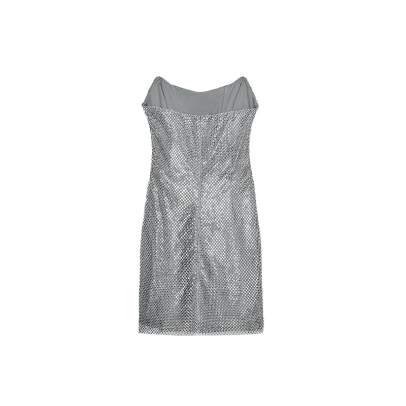Sexy Diamond Halter Dress Women Shinny Sleeveless Backless V-neck Slim A-line Dresses Female 2026 Spring Summer Party Lady Robes