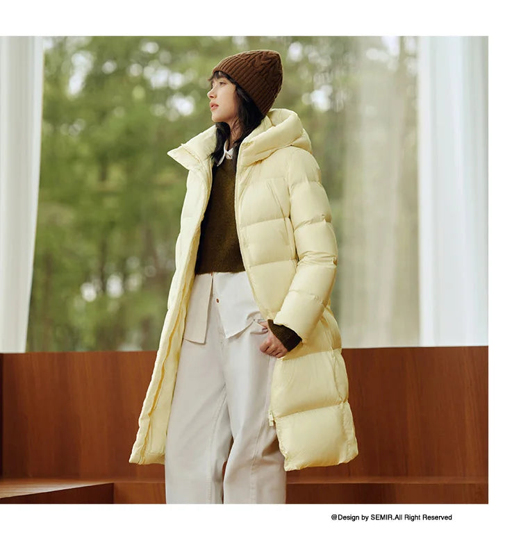 Semir Long Down Jacket Women Waterproof Hooded Coat 2025 Winter New Loose Girls' Jacket Multi-Color Thicken Windbrake Down Coat