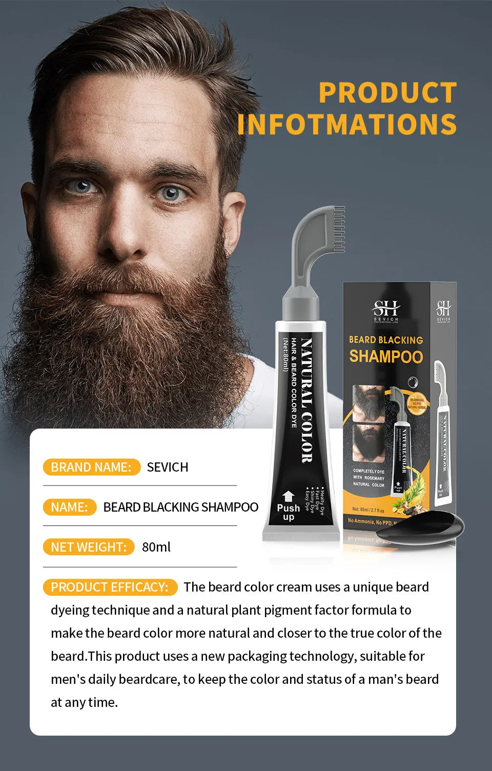 2024 Herbal Extract Black Beard Cream With Comb Rosemary Fast Black Beard Dye Shampoo Instant Hair Dye Cream Beard Care for Men