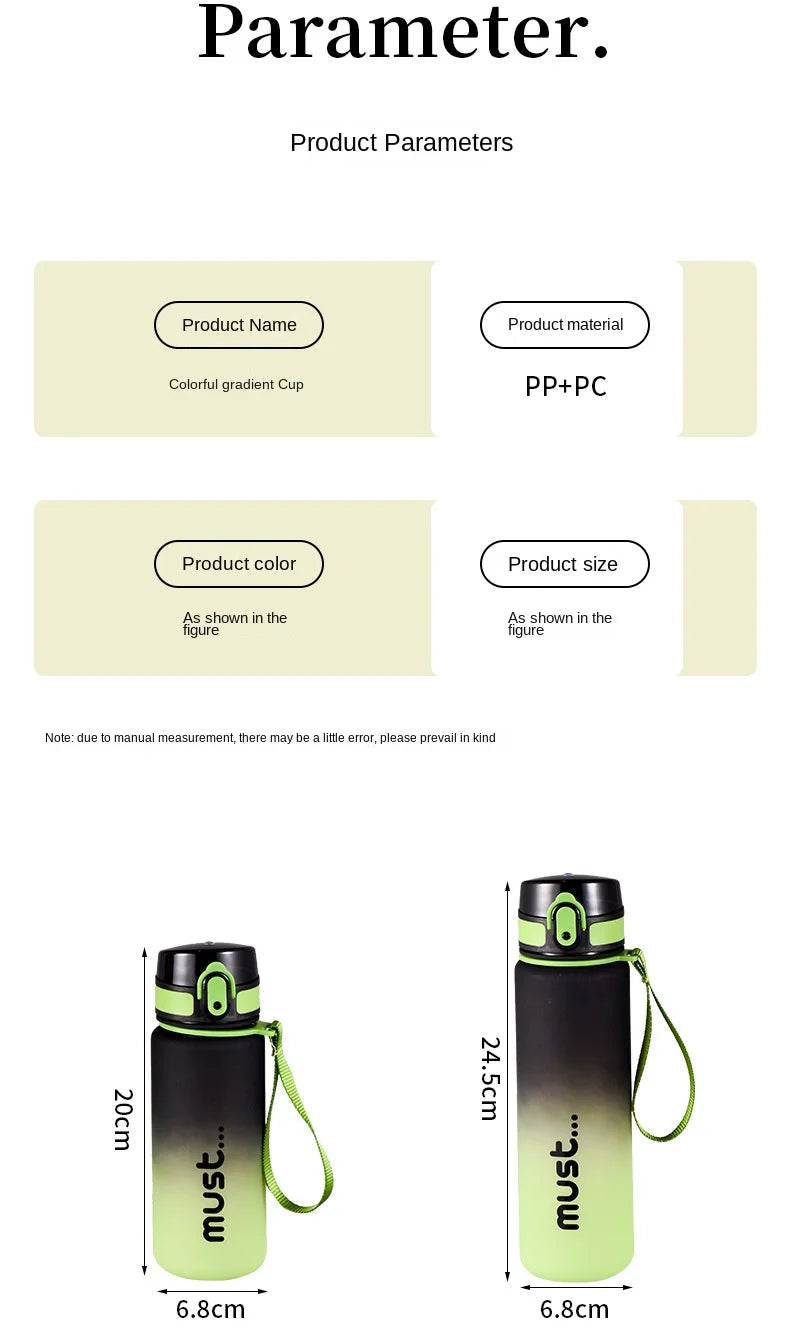 500ml 650ml Sports Water Bottle BPA Free High Capacity Plastic Fitness Portable Durable Camping Hiking Outdoor Sports Bottle