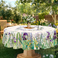 1 Piece of Fresh Spring-Themed Round and Rectangular Tablecloth, Available in Various Sizes, with a Print Featuring Delicate Purple Iris and Vibrant Green Grass, Fine Blue Floral Clusters, and Faintly Patterned Branches and L