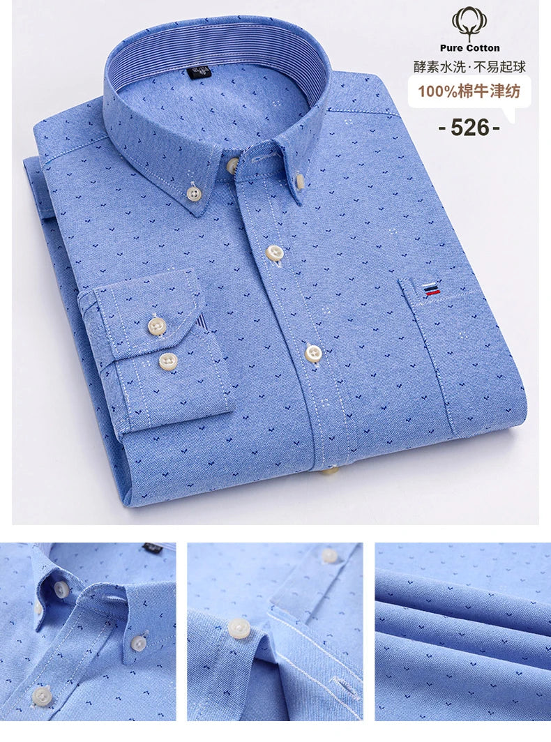 S-6XL Oxford Shirts for Men Long Sleeve Pure Cotton Solid Stripe Leisure Embroidered Horse Streetwear Business Plain Office 6XL