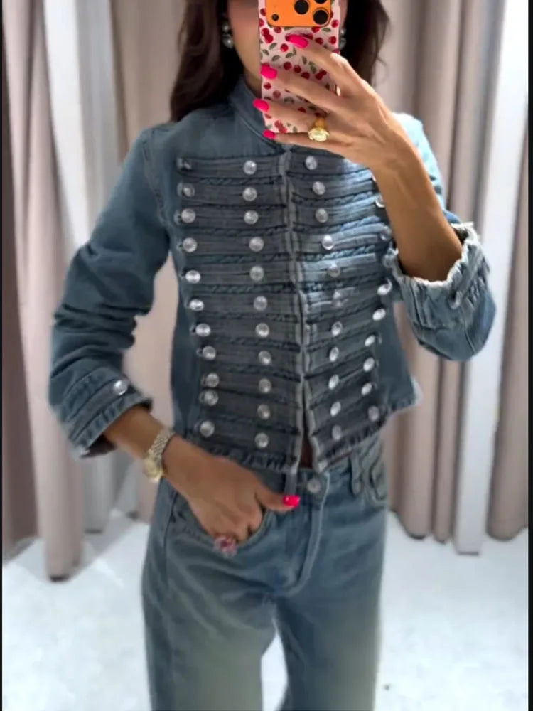 HH Women Shorts Suit Versatile Splicing Button Decoration Casual Denim Jacket+2026 Fashion High Street Low Waist Mini Shorts