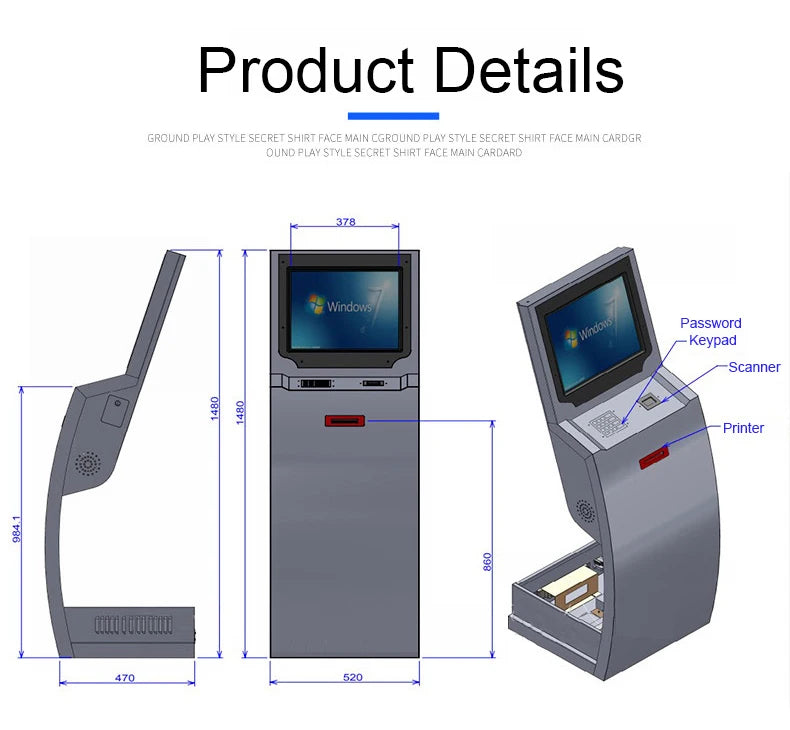 19-inch Floor-standing Vertical Self-service Touch Screen Terminal All-in-one Machine With Keyboard Tray Drawer