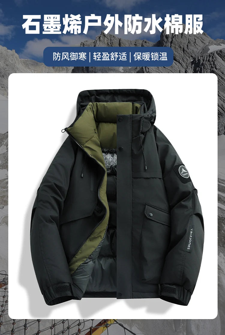 Winter Parkas Men's New Graphene Self Heating Down Cotton Jacket Autumn Men's Mountaineering Jacket Outdoors Waterproof Coat