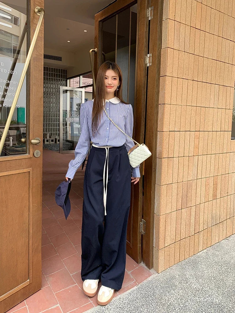 Elastic Waist Drawstring Loose Slim Casual Versatile Trousers 2026 Autumn New High Waist Women Wide Leg Suit Pants