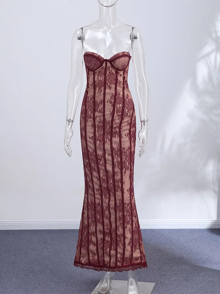 Chic Bold Strapless Gown Sexy Retro Lace Corset Women's Dresses Spicy Girls Parties Trendy Romantic Designers Female Outfits