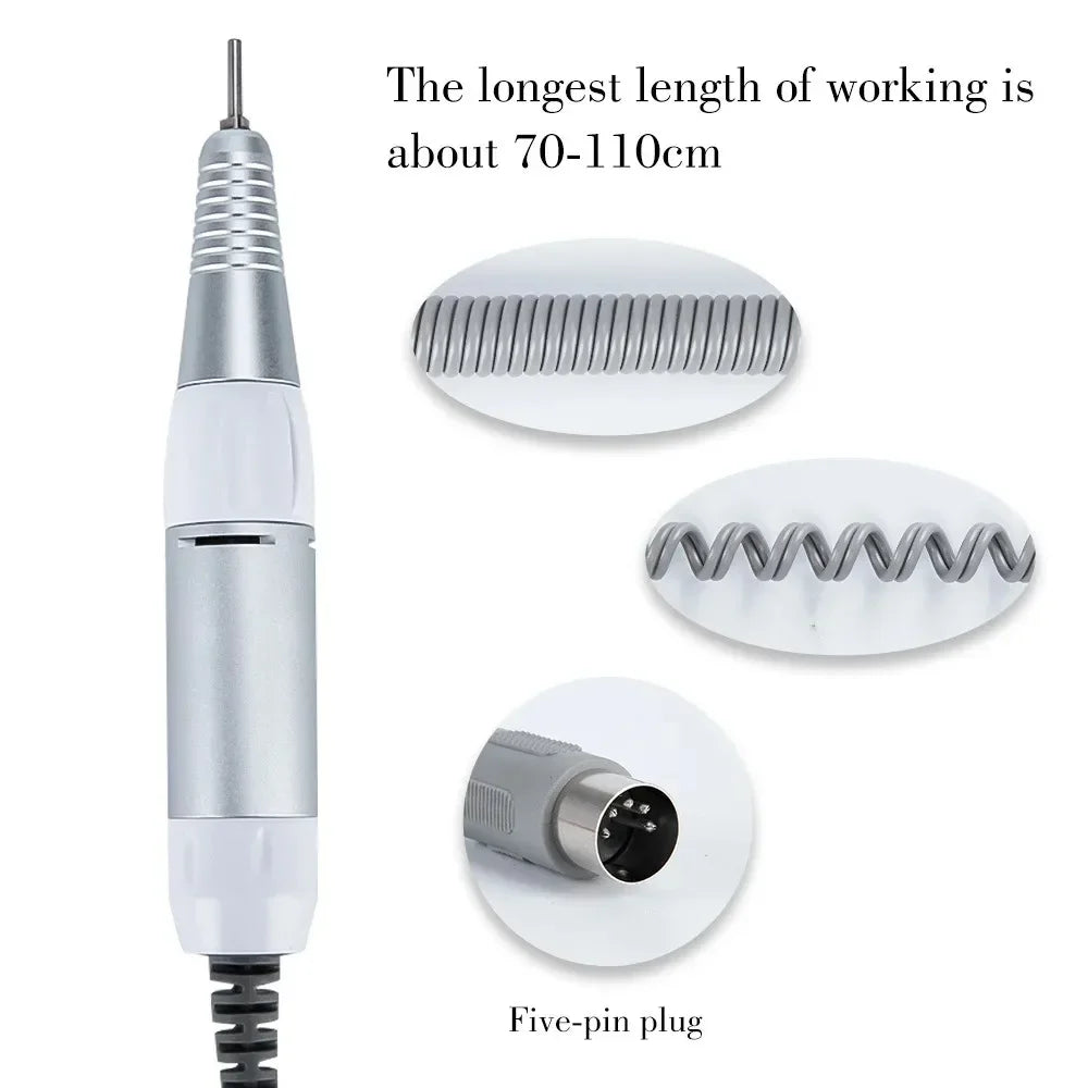 Professional Electric Nail Drill Handle 35000RPM Nail Art Drill Handpiece File Polish Grind Machine Manicure Drill Accessory