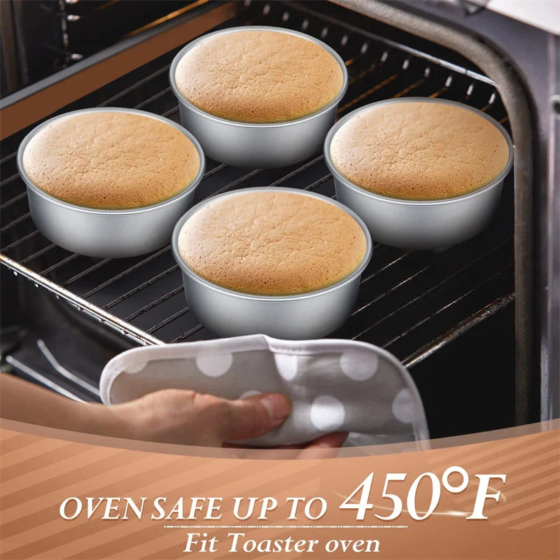 1/2/4/6pcs Fixed 4-Inch Cake Mold Aluminum Solid Base Small Cake Pan Reusable Round Cake Tins Kitchen Gadgets Perfect For Baking