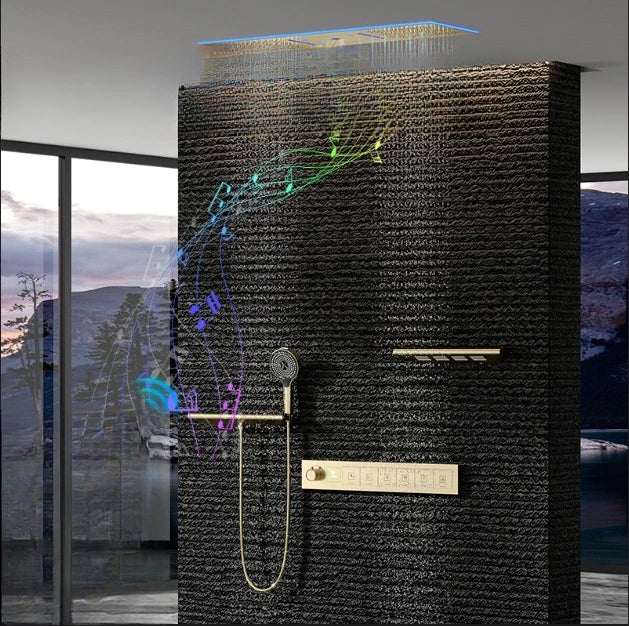 2026 TikTok Hot Style 6-Function LED Rainfall Thermostatic Concealed Bathroom Shower Set Single Handle Brass Ceramic Valve Core