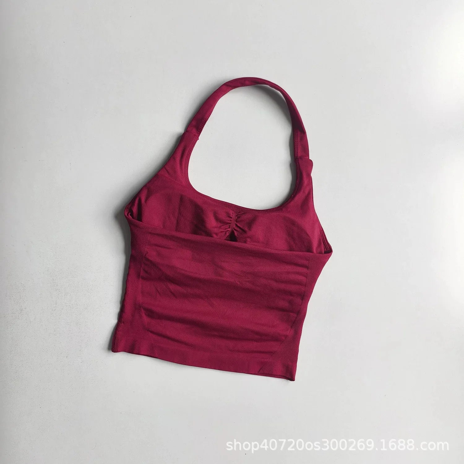 1DF-CY Women Seamless Halter Yoga Crop Top High Elastic Sports Bra Fitness Workout Gym Running Breathable Activewear Tank Top