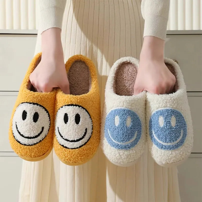 Fuzzy Smile Face Women man Slipper Kawaii Cartoon Plush Contton Indoor Funny Cute Winter Warm Floor house Home Non slip Shoes