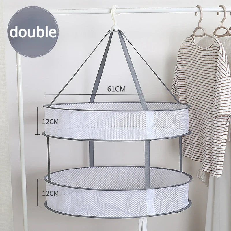 1/2 Layer Clothes Dryer Basket With Hanging Hook Fine Mesh Polyester Household Towels Foldable Baby Sweater Drying Rack For Home