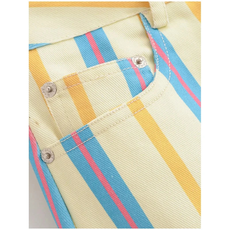 Women‘s Colorful Striped Pant New Summer Straight Multicolor Wide Leg Long Pants Casual Fashion Streetwear Female Outfit 2026