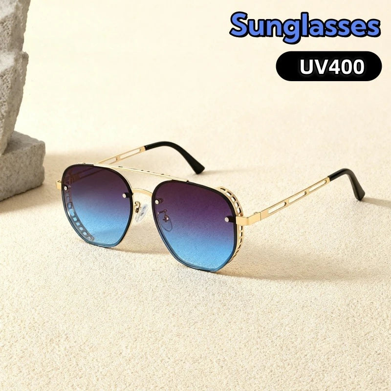 Fashion Large Frame Side Hollowed-out Polarized UV400 Sunglasses Advanced UV Protective Street Photography Shades Glasses