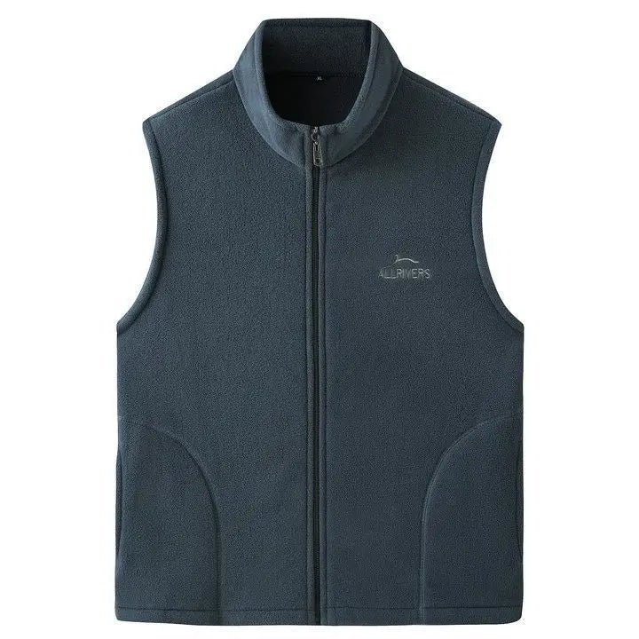 Men's Embroidery Vest Waistcoat Standing Collar Double-sided Fleece Warm Sleeveless Pocket Vest Outdoor Windproof Mens Jacket
