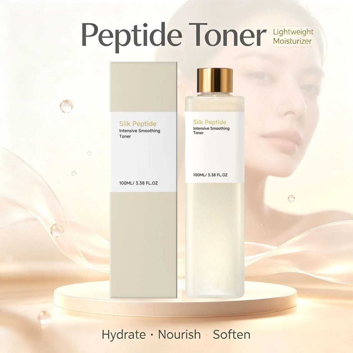 Peptide Toner for Dry Rough Skin Minimize Pores Brighten Dull Uneven Tone Fade Yellow Skin Hydrating Silk Facial Toner 100ml