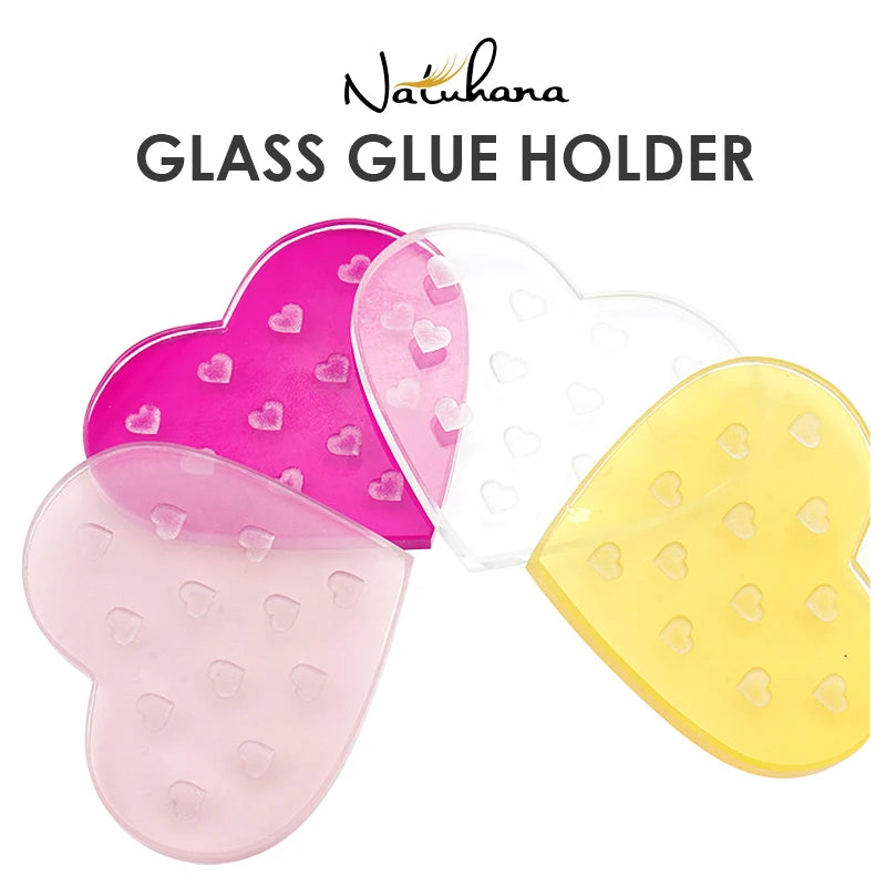 NATUHANA Heart-Shaped Crystal Resin Eyelash Glue Pad, Glass-Like Adhesive Holder Pallet for Lash Extensions, Cute Makeup Tool