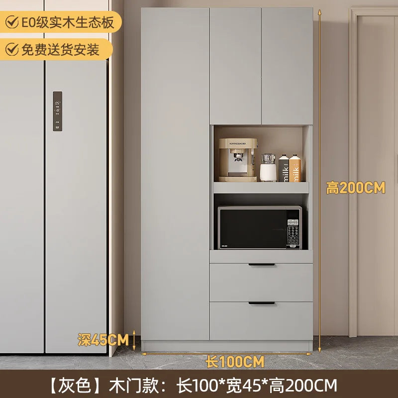 Solid wood dining side cabinet High cabinet integrated against the wall Cream style Simple modern storage Narrow cabinet