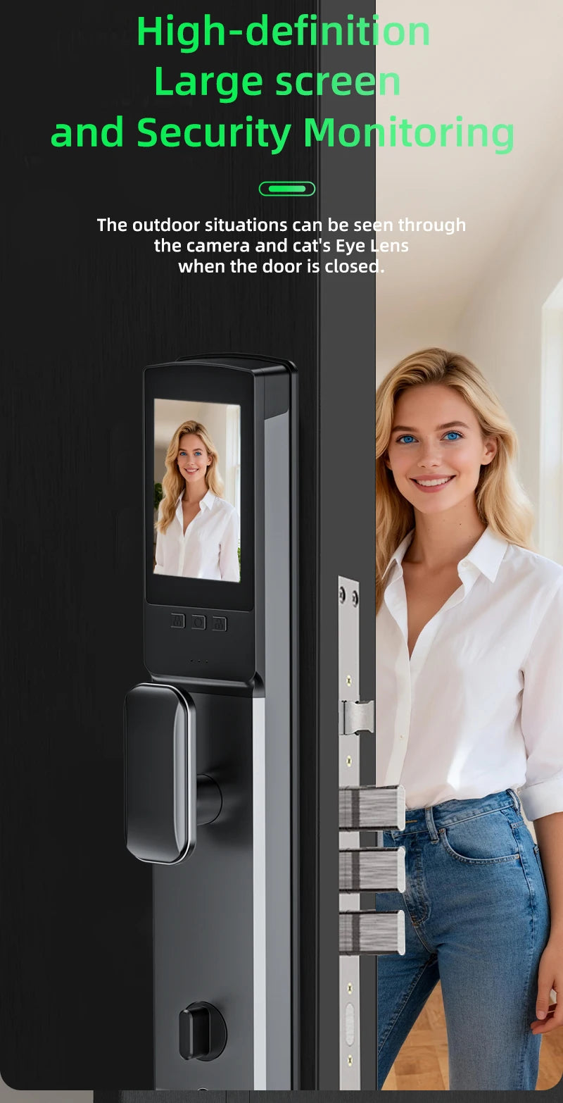 EGFirtor Smart Password Lock 3D Face Recognition Fingerprint IC Card Key Security Home Door Lock With Camera